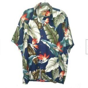 Mens Hawaiian Shirt BIRD OF PARADISE Silk blend XL Caribbean Camp shirt multicol